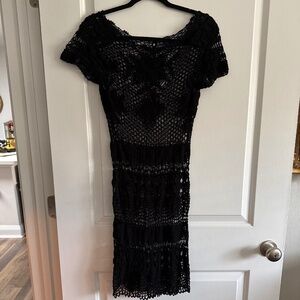 Ralph Lauren Black Crocheted Midi Dress